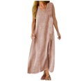 thumbnail image 2 of Summer Saving Wycnly Dresses for Women Plus Size Casual Swing Soft Cotton Linen Tank Long Sundress Sleeveless V-Neck Solid Summer Maxi Formal Dress Pink XXXL, 2 of 5
