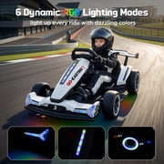 Wisairt 24V 10Ah Kids Electric Go Kart Drift Car, 360° Drift Ride on Toy with 800W Motors, 7.5 MPH, Adjustable Length, LED Lights, Drift Racing Kart for Big Kids 6-12 Years Old, 135 LBS, White