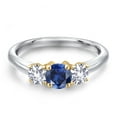 thumbnail image 3 of Gem Stone King 925 Silver and 10K Yellow Gold Blue Created Sapphire and White Created Sapphire Engagement Ring for Women | 1.10 Cttw | Round 5MM | Gemstone September Birthstone | Size 8, 3 of 6