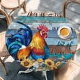 thumbnail image 2 of Sunflowers Chickens Round Tablecloth, Fitted Table Cover with Elastic for 45"-54" Round Tables, Farms Animal Wooden Grain Cabin Table Cloth Outdoor Indoor Dinning Party Waterproof Tablecloths, 2 of 7