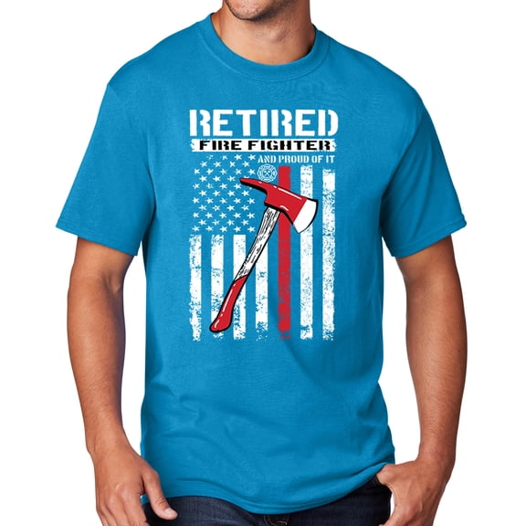 Men's Retired Firefighter with Axe T-shirt, Small Sapphire Blue