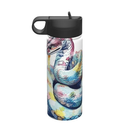 

Qekee Watercolor Snake Print 18OZ Sports Insulated Kettle Coffee Mug Travel Tea Mug Thermos Cup 18 Stainless Steel Water Bottle For Running Hiking Cycling