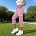 thumbnail image 2 of TEAJOPSUU Womens Cargo Capri Pants Straight Leg Drawstring Elastic Waist Trousers with Side Pockets Casual Athletic Wear Pink, 2 of 6