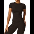 thumbnail image 3 of Camiseta Básica de Verano para Mujer, Corta, Cuello Redondo, Corte Ajustado, Top Corto Marrón L, 3 of 9