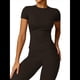 thumbnail image 3 of Camiseta Básica de Verano para Mujer, Corta, Cuello Redondo, Corte Ajustado, Top Corto Marrón L, 3 of 9