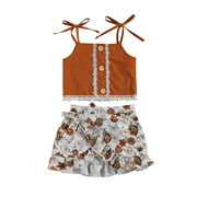 ZIYIXIN Kid Girl Lace Sleeveless Strappy Tops+Floral Print High Waist Skirt