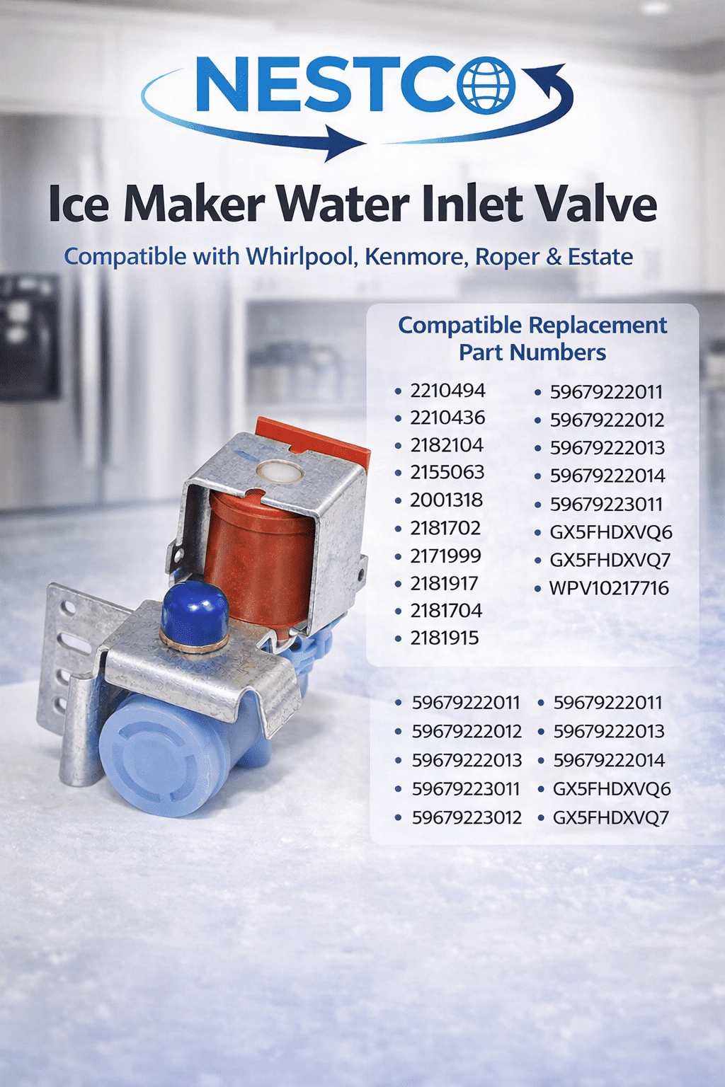 2210494 Ice Maker Water Inlet Valve Replacement – Compatible with Whirlpool, Kenmore, Roper & Estate Refrigerators, Replaces 2210436, 2182104