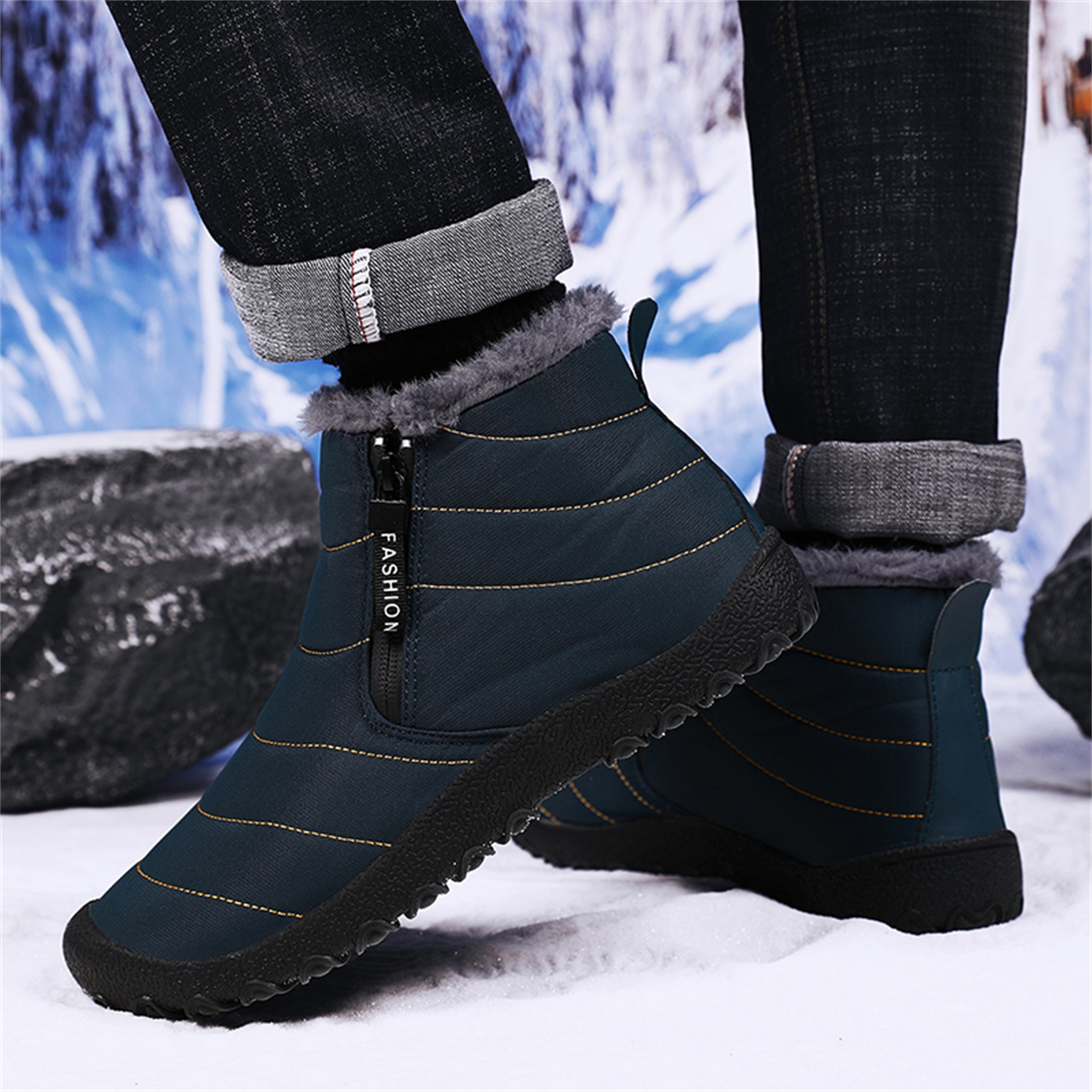 LASUDRAA Mens Barefoot Winter Boots Water-Resistant Slip-Resistant Hiking Snow Shoes Lightweight Warm Ankle-High Boots, Wide Toe Box,Trails & Everyday Wear
