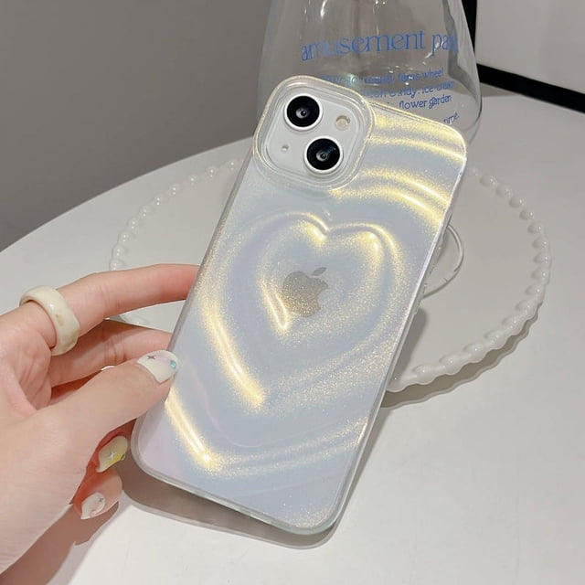 Funda para teléfono con relieve láser con purpurina y ondas de agua, adecuada para iPhone 14, funda protectora para iPhone 13, transparente con todo incluido