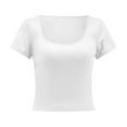 thumbnail image 5 of TQFXJ421SJ Women T-Shirts with Short Sleeve Basic Square Neck Crop Tops Slim Fit Vacation Outfits Trendy White XL, 5 of 6
