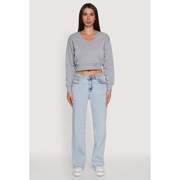 Womens Fleece Lined V-Neck Crop Sweatshirt