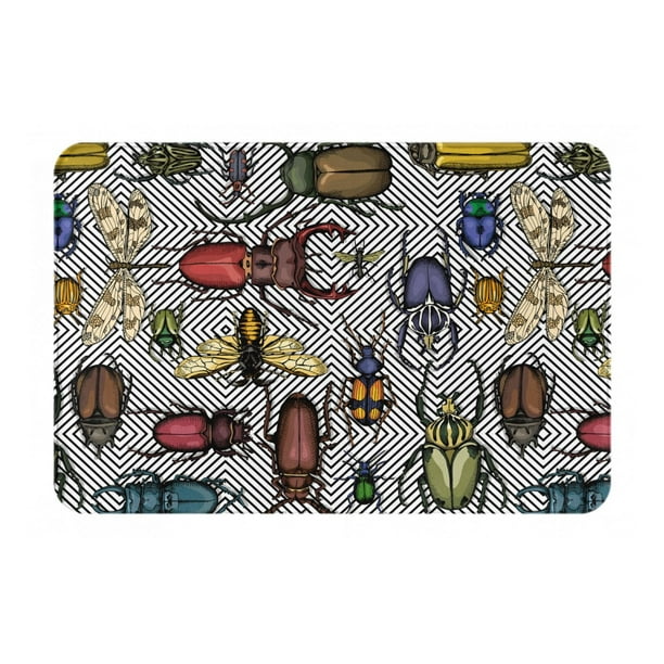 Balery Bright Insects Felpudo de franela, resistente a las manchas y a la decoloración, para uso interior y exterior, fácil de limpiar, 40 x 60 cm