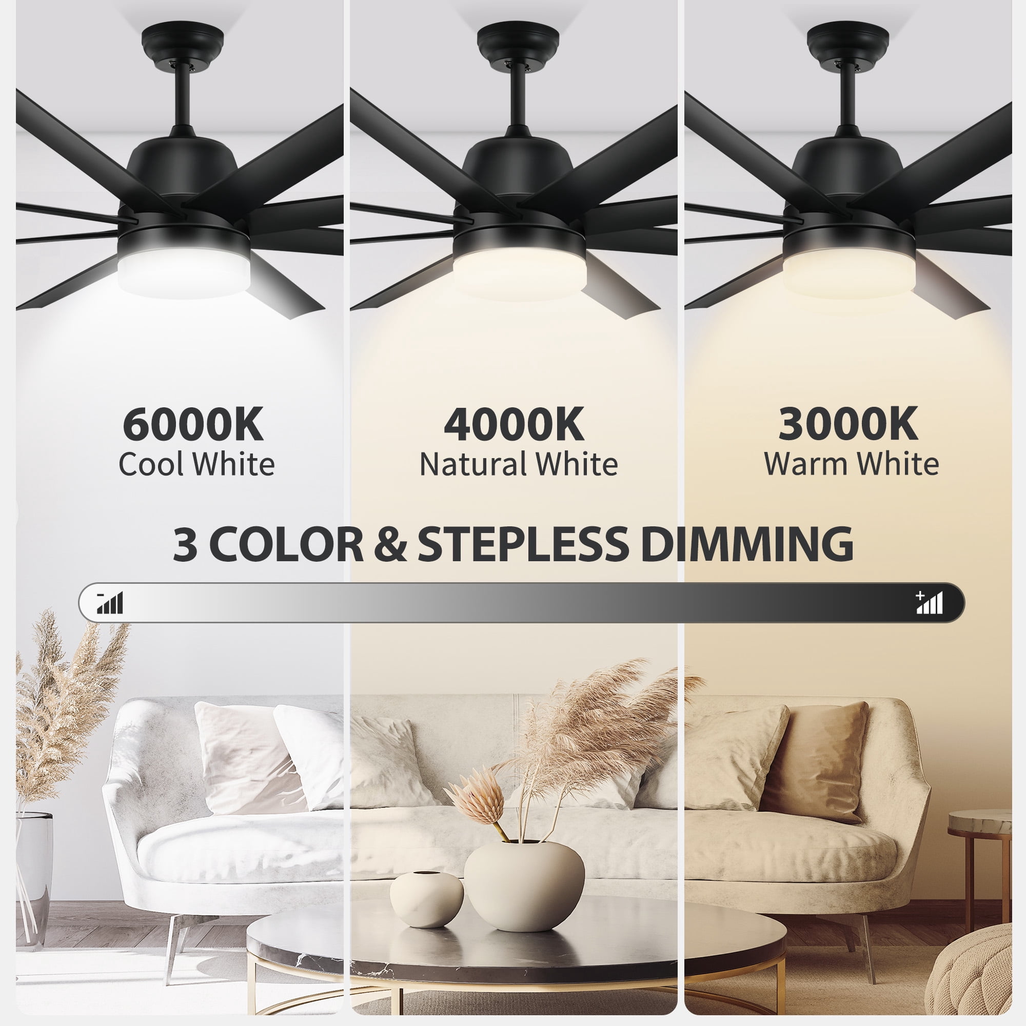 Dextrus 60in Modern Ceiling Fans with Lights and Remote, 8 Blades, 6 Speeds,Quiet Reversible Motor and Memory Function - Black
