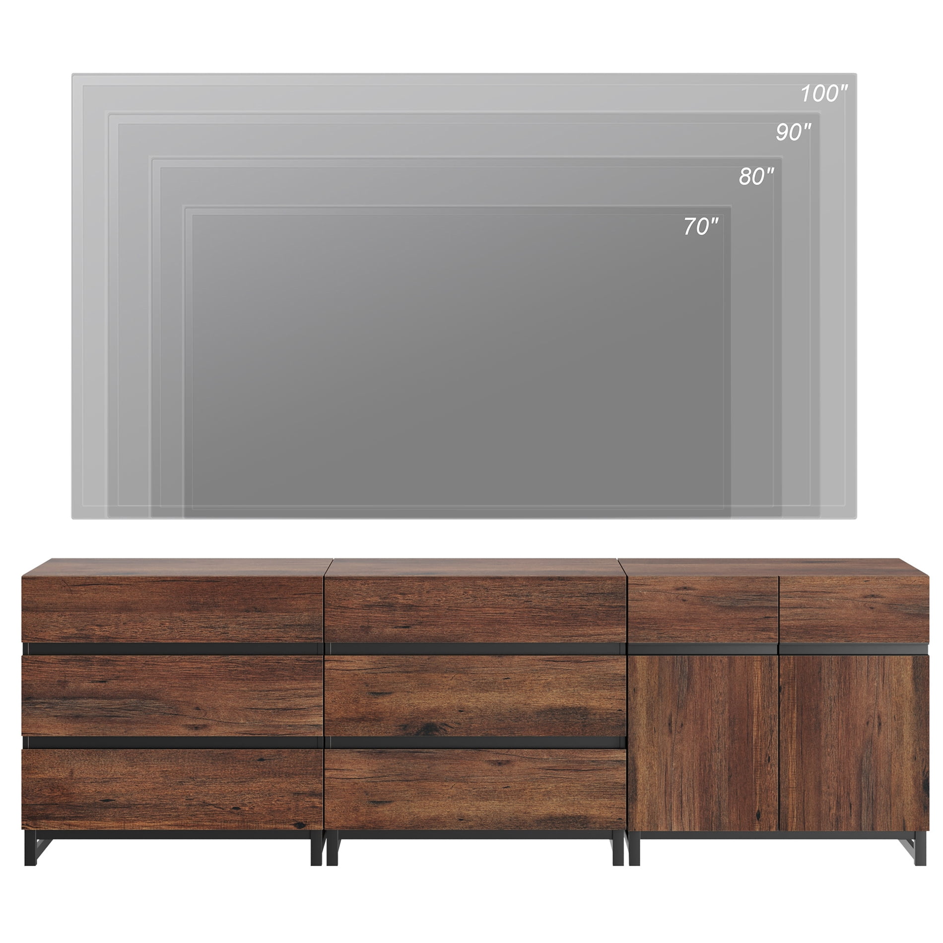 Modern TV Stand For Tvs Up To 100 Inch, 3-In-1 TV Console With Adjustable Shelves And 6 Drawers, Media Console For Living Room And Bedroom,Brown