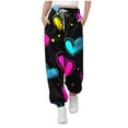 thumbnail image 2 of Girls Neon Heart Print Jogger Pants, Multicolor Elastic Waist with Drawstring & Side Pockets, Stretchy Casual for Girls 6-14, US Sizes 110-160,Size 13-14 T, 2 of 5