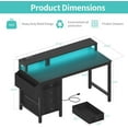 thumbnail image 3 of Gaming Desk with LED Lights and Power Outlets, 47 inch Computer Desk with Fabric Drawers, Reversible Home Office Desk with Monitor Stand, Black, 3 of 18