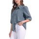 thumbnail image 4 of Camisa de mezclilla INSPIRE CHIC para mujer con mangas abullonadas 3/4, cuello y botones, color gris azul, 4 of 6