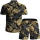 thumbnail image 3 of Conjunto casual de blusa y pantalones de playa de manga corta con estampado de botones para hombre Pompotops  oipoqjl51690, 3 of 8