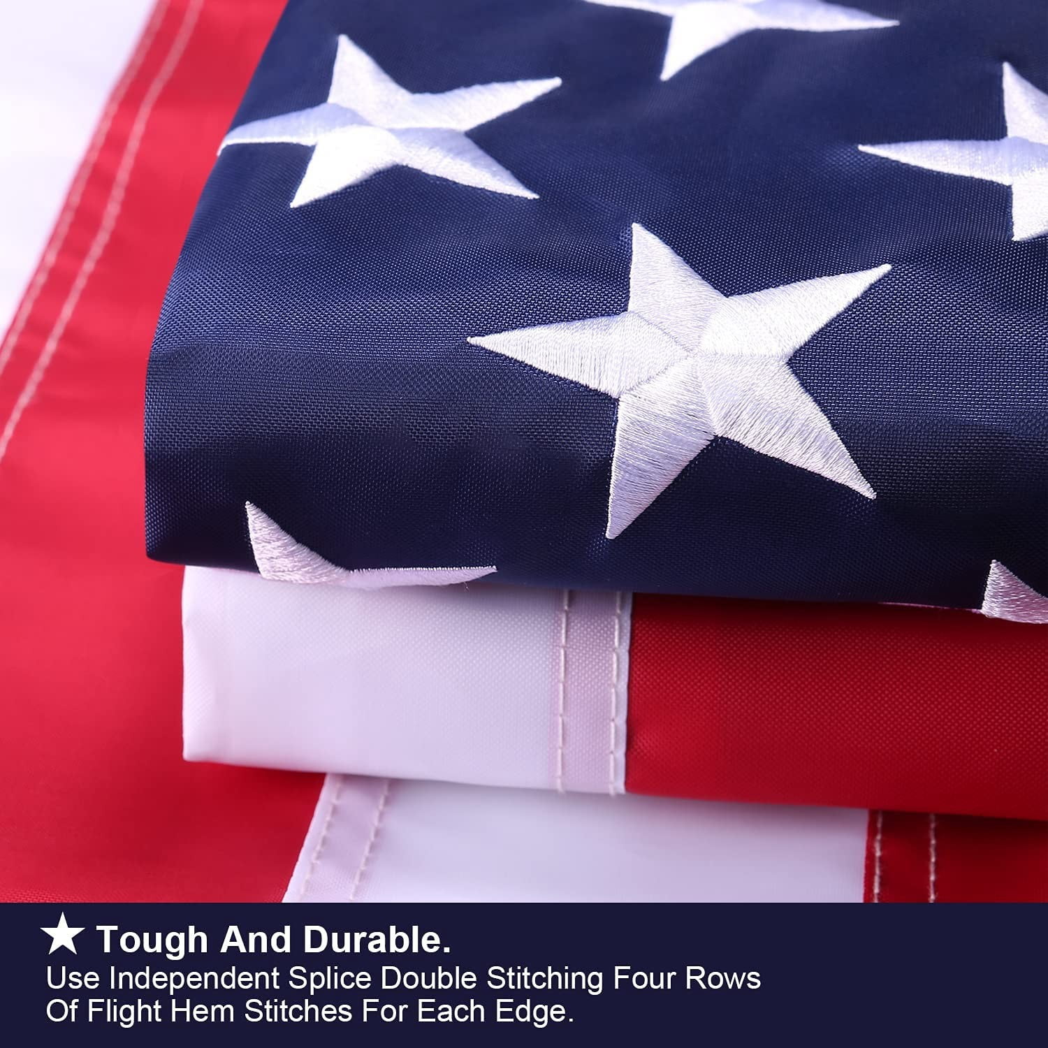 3x5 FT Heavy-Duty American Flag Embroidered USA Flags UV-Resistant 150D Outdoor Nylon with Embroidered Stars, 2 Brass Grommets, Reinforced Fly End for High-Wind