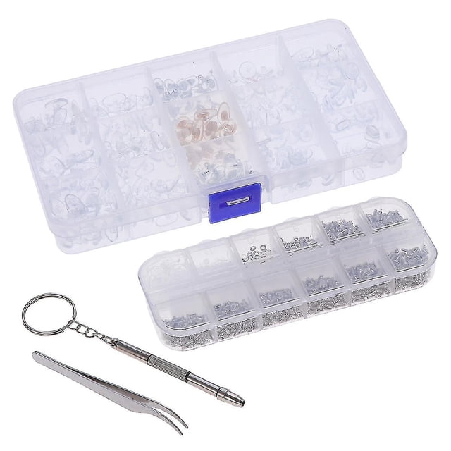 Kit de reparación de gafas, juego de tornillos pequeños, arandelas, tuercas y almohadillas para la nariz con microdestornillador y pinzas para gafas de sol