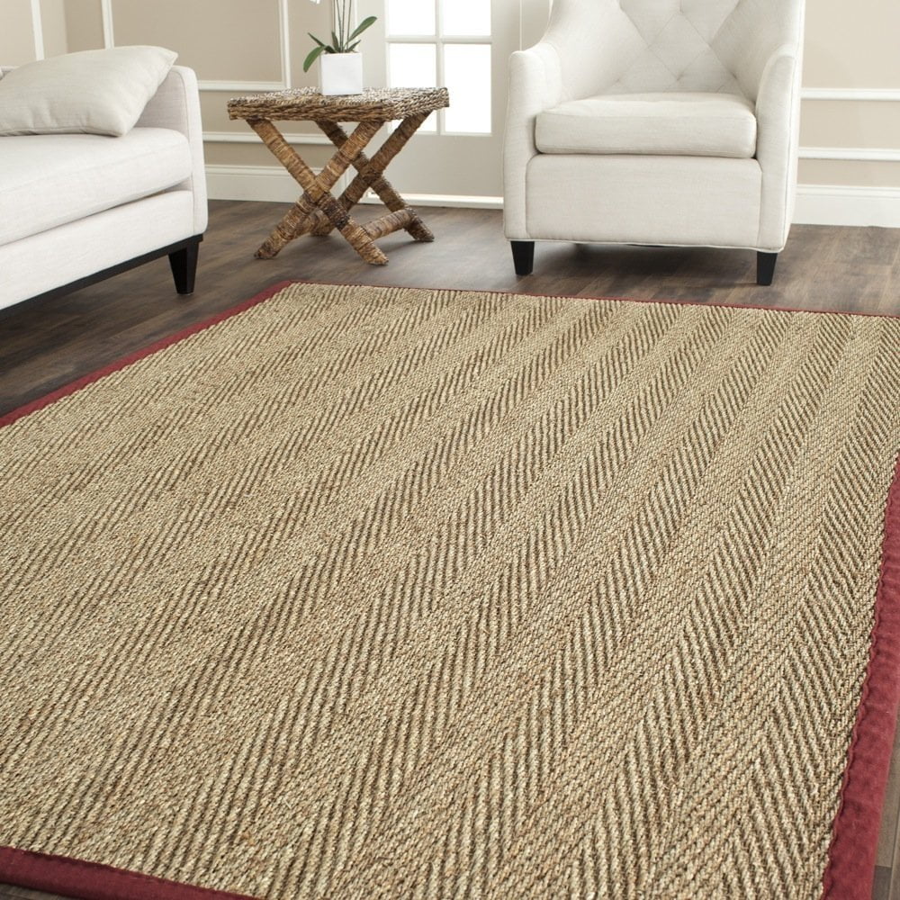 Safavieh Natural Fiber Collection NF115D Herringbone Natural and Red