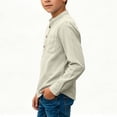 thumbnail image 5 of biudgviw Boys Henley Long Sleeve Shirts Child Cotton Linen T-Shirt Spring Fall Casual Front Button Tee Tops with Pocket(Beige,9-10 Years), 5 of 6