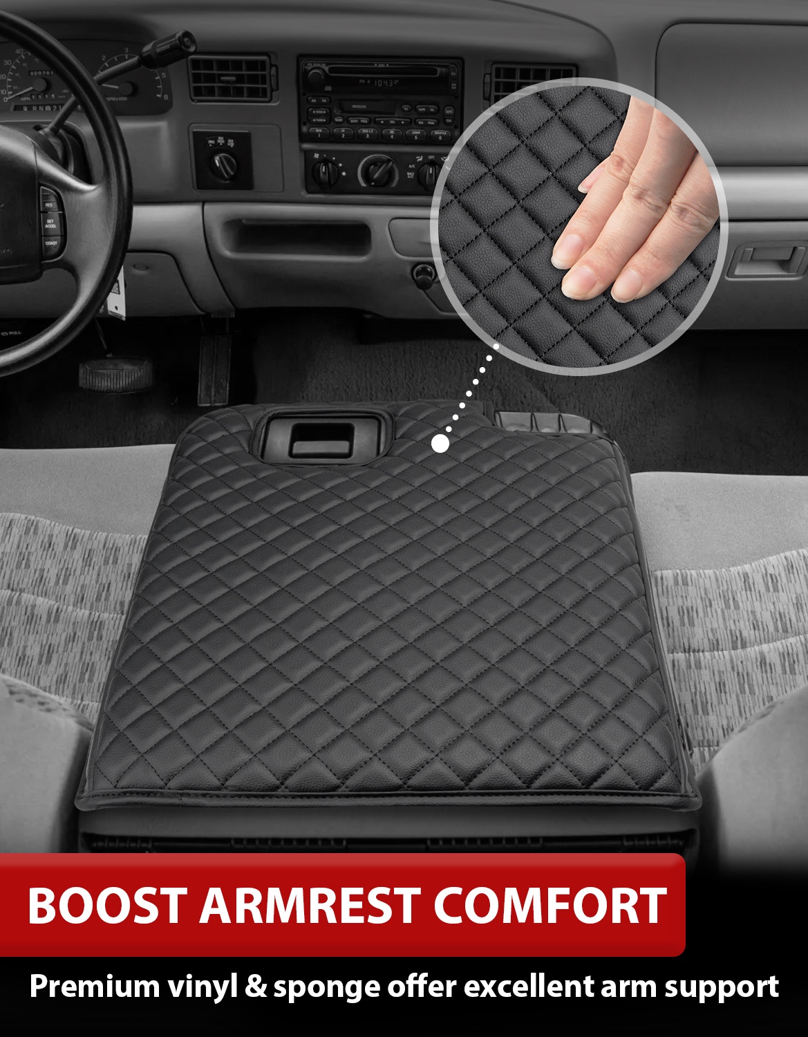 KBH Center Console Cover for 1999-2001 Ford F250 F350 F450 Super Duty with Jump Seat Console, Black Leather Armrest Cushion Pad for F250 Accessories