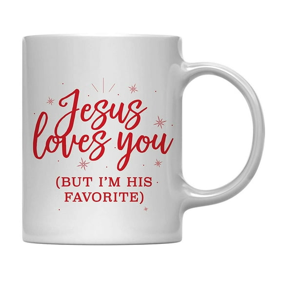 Koyal Wholesale 11oz. Funny Christmas Coffee Mug Gag Gift, Jesus Loves You (But I'm His Favorite), 1-Pack
