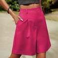 thumbnail image 4 of JIAYUE Women's Shorts Pleated Button Pockets Elastic High Waist Loose Casual Wide Leg Knee-Length Solid Color Trendy Female Bottoms, 4 of 5