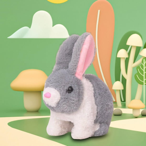 Juguete de Peluche Interactivo Electrónico para Caminar Hugo Conejo Gris Blanco
