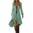 thumbnail image 2 of Miqool Dresses for Women Vintage Cowgirls Lace Up Midi Dress Casual Fall Long Sleeve Ruffled Sundresses Fashion Outfit, 2 of 8