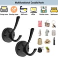 thumbnail image 5 of TOFIIGREM Ganchos para toallas negros, paquete de 2 ganchos para abrigos, gancho doble de metal resistente para batas de baño, ganchos para toallas de mano montados en la pared para cubículo, baño, co, 5 of 5