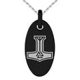 thumbnail image 1 of Stainless Steel Valknut Mjolnir Thor's Hammer Engraved Small Oval Charm Pendant Necklace, 1 of 1