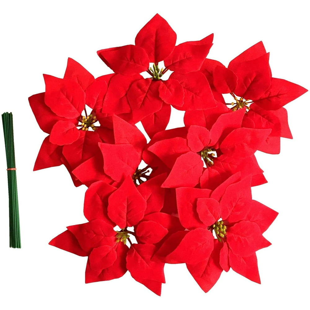 BOHK 50 Pieces Artificial Poinsettia Flowers Christmas Tree Ornaments 8