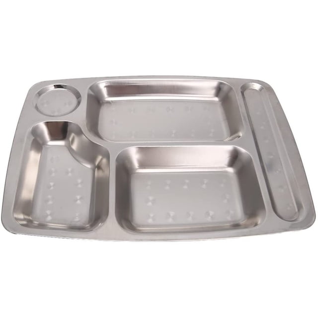 Stainless Steel Five In One Plate Divided Dinner Tray Lunch Container Food Plate Ideal For Camping, Kids Lunch, Dinner Or Everyday Use