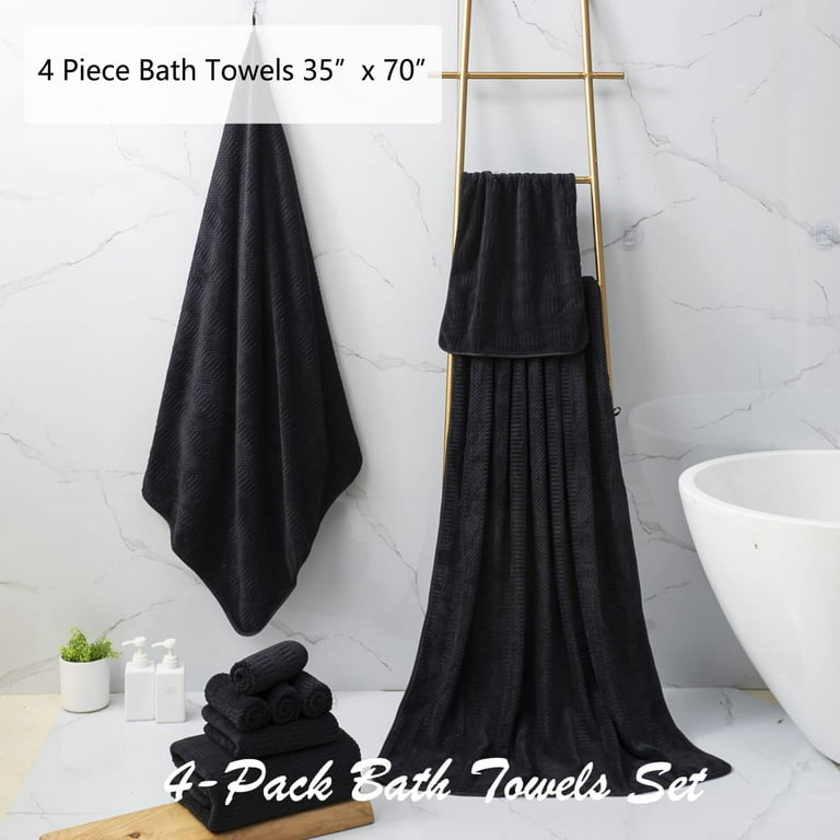 MAGGEA 4 Piece Bath Towel Set Black Plush Bath Sheet 700 GSM Oversized  Thick Bath Shower Towels 35x70-Extra Soft Cozy-Absorbent-Quick