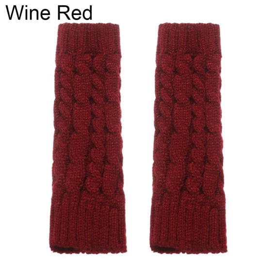 Winter Twist Elastic Arm Warmers Long Knitted Gloves Fingerless Mittens Button Mitten Fingerless Gloves WINE RED