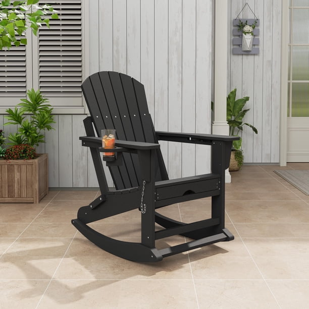 Yeshouse Sillas Adirondack plegables, mecedora de exterior de HDPE resistente a la intemperie con otomana retráctil, asientos Adirondack para patio, terraza o espacios al aire libre