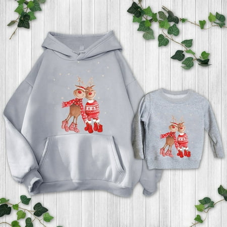 

YWDJ Family Pajamas Matching Sets Same Style For Men And Women Christmas Fashion Cute Print Tops Family Parent-child Wear Gray(Gray Adults M)