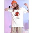 thumbnail image 1 of Camiseta de cuello redondo con temática de San Valentín, estampado informal de corazones y rosas, tejido de punto, top de verano ajustado para mujer, conjunto de moda para pareja, largo normal., 1 of 6