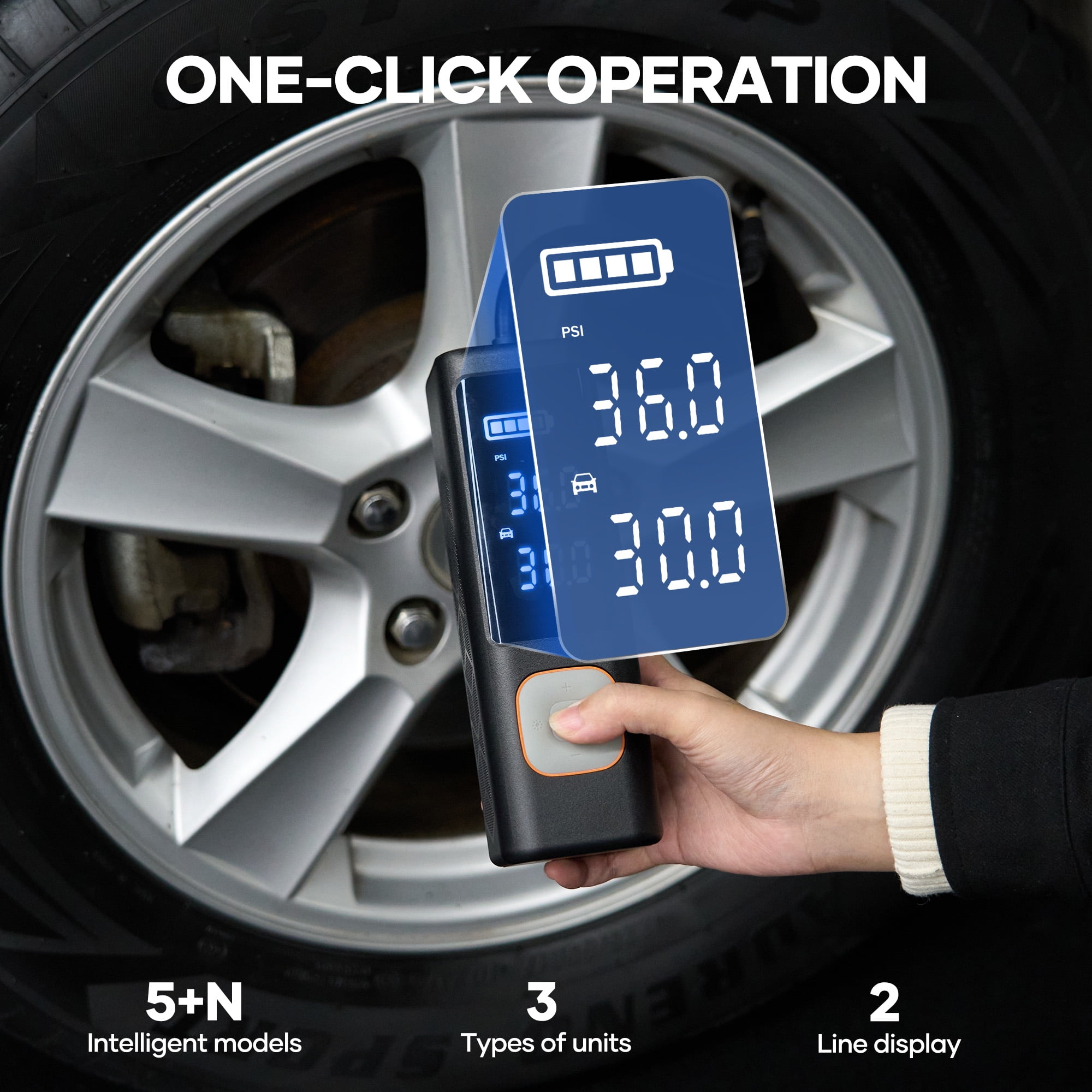 Naipo Portable Cordless Tire Inflator 150 PSI 1 Min Fast Digital Pressure Gauge Air Compressor 7800mAh Rechargeable Pocket Air Pump for Car Bicycle Balls Motorcycles Mattress