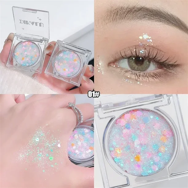 Crema de Gel con purpurina monocromática, sombra de ojos azul, cara, pelo, cuerpo, uñas, brillo, corazón, lentejuelas sueltas, Festival, maquillaje de belleza para Halloween