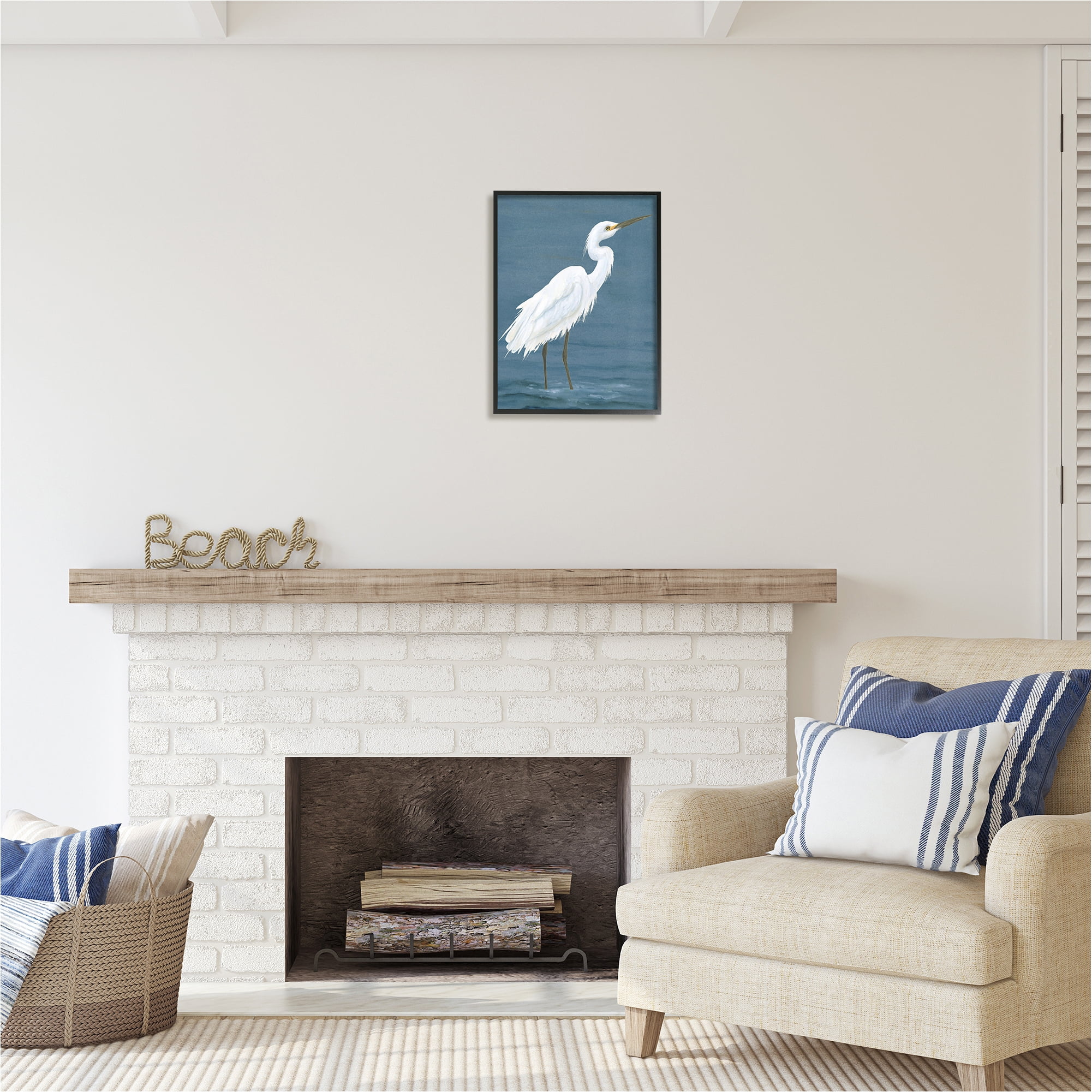 Stupell Industries Egret in Shallow Water Animals & Insects Painting Black Framed Art Print Wall Art, 16 x 20