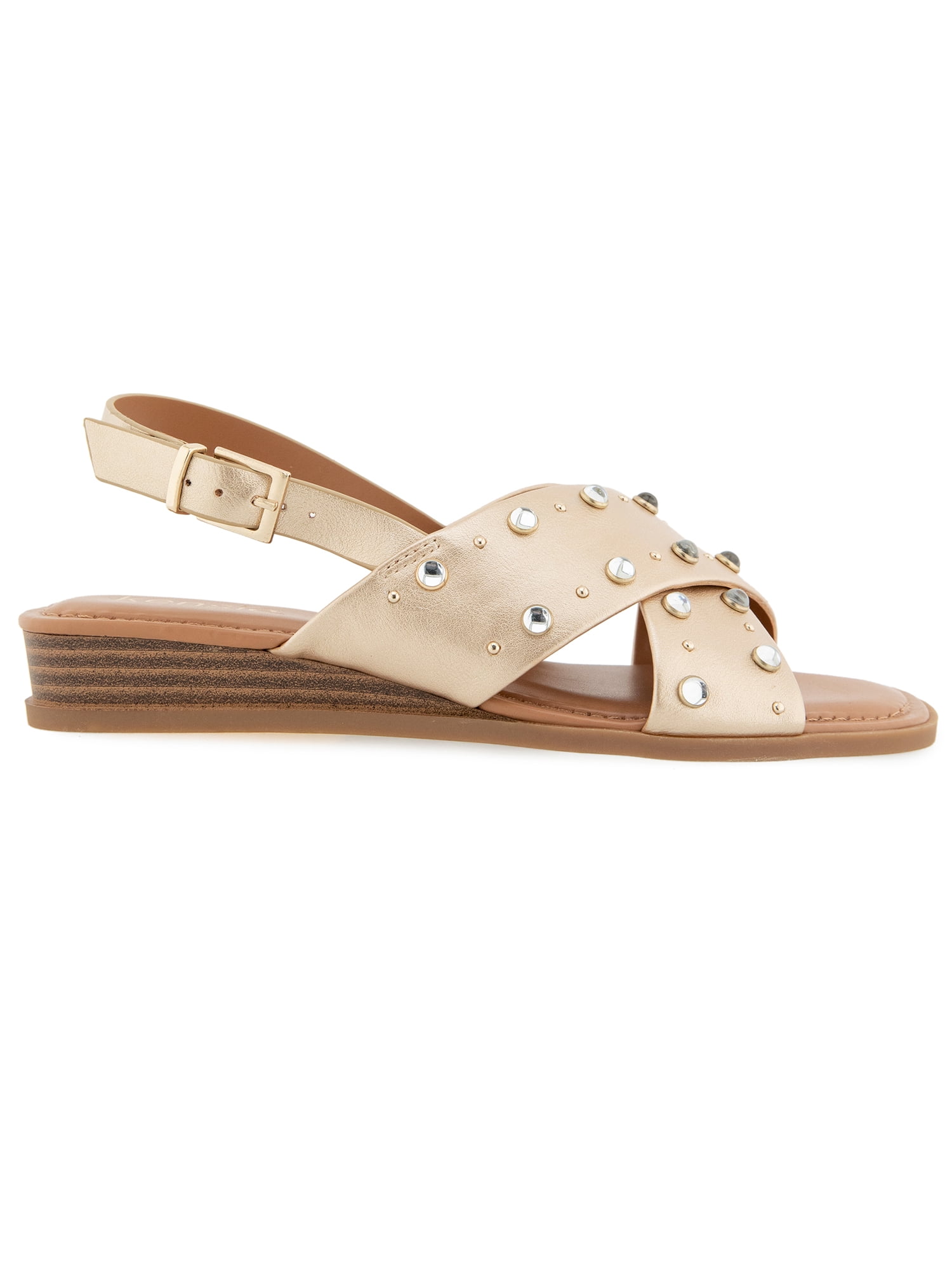 Kensie Women's Alishia Gem Crossband Wedge Flat Sandal