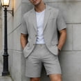 thumbnail image 2 of IWRICH Men's Short Sleeve Suit Sets Plain Formal Blazer Jacket and Shorts Wedding Party Business Casual Attire Grey XL, 2 of 7