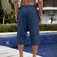 thumbnail image 6 of Summer Linen Capris Pants Men Drawstring Elastic Waist Breathable Beach Vacation Shorts Fathers Day Gift, 6 of 8