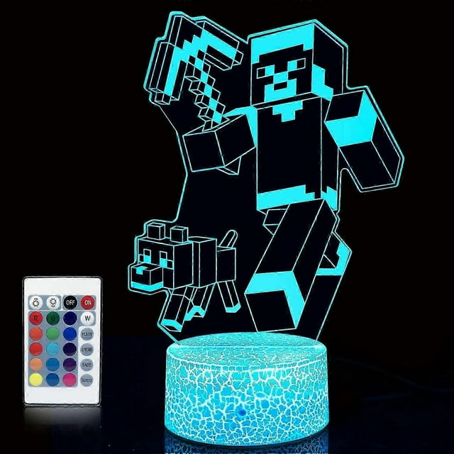 SBSG Minecra_ft Night Lights for Kids 3D Illusion lamp16 Colors Changing with Remote, Kids Bedroom Bedside Decor Lights as Christmas Birthday Gifts fo