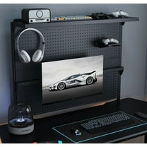 CQSXDA 43x35 Inch Clamp-On Desk Pegboard, Steel Organizer, Features Single Monitor Stand and Movable Hooks for Office Use, Black