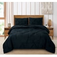 thumbnail image 4 of Marina Decoration Ultra Soft Luxury Fluffy Goose Down Alternative Solid Geometric Pintuck Tufted Bedding Set Pinch Pleated Comforter Set with Ruffled Shams, Black Color, 4 of 9