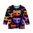 thumbnail image 3 of Girls Mardi Gras Shirt New Orleans Carnival Top for Toddler and Kids, 3/4 Sleeve Sequin Mask Graphic Tee for Fat Tuesday Holiday Outfit, 3 of 4